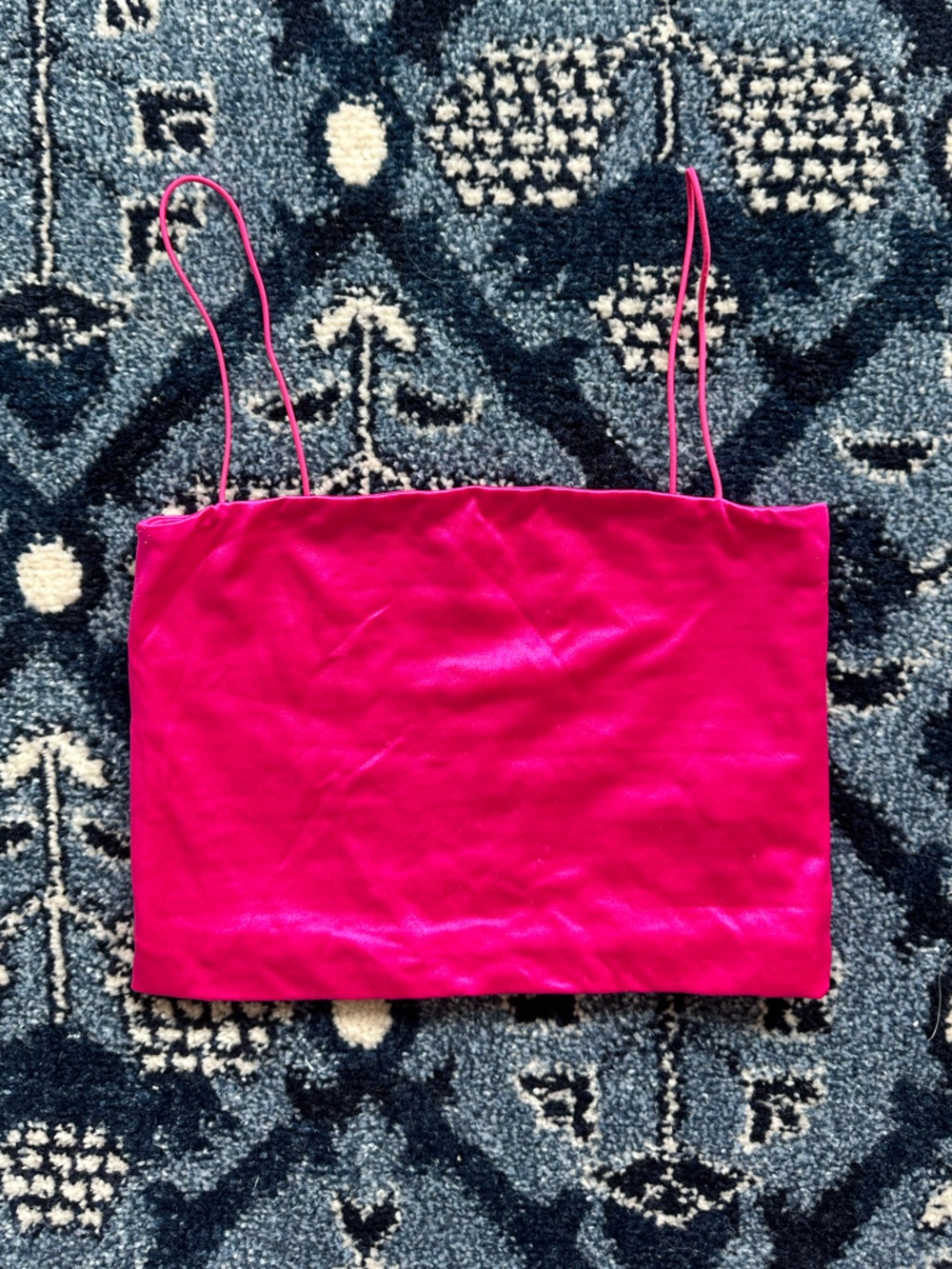 Strappy Hot Pink Satin Crop Top - Women